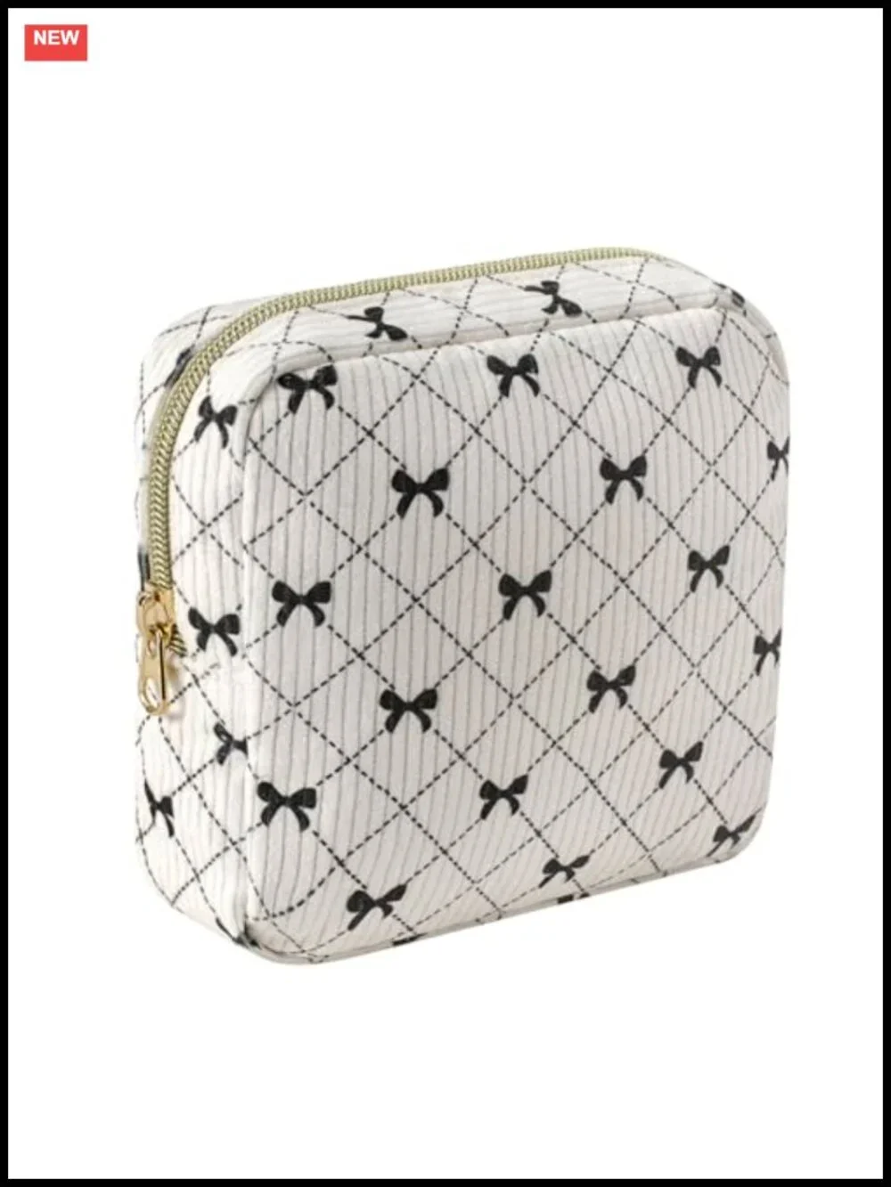 Cute Corduroy Zipper Makeup Bag Pouch Bear Pattern Travel Cosmetic Organizer